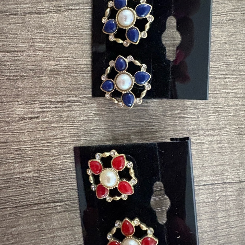 Vintage Blue & Red Gemstone Earrings. Brand unknown. Clean & smoke-free home.